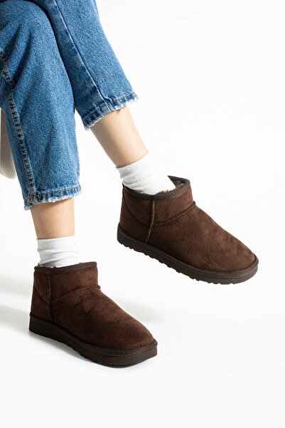 DESPİNA LEVA Kadın Ultra Mini Süet Kadın Bot Içi Tüylü Düz Taban Bot & Bootie