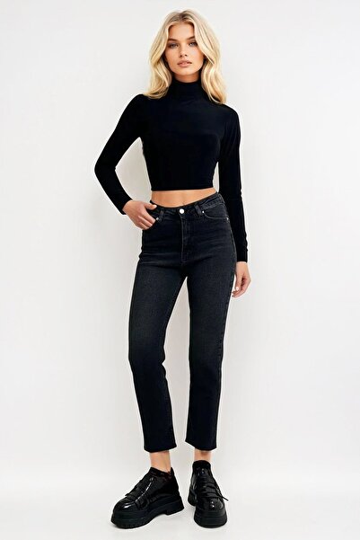 Trend Alaçatı Stili Kadın Siyah Paçası Püsküllü Slim Fit Jean Pantolon Alc-X1...