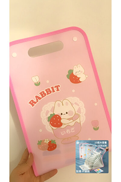 synshop Kawaii Tavşan Çilek 13bölmeli A4 Boyutunda Test Kağıt Saklama ÇıtÇıtl...