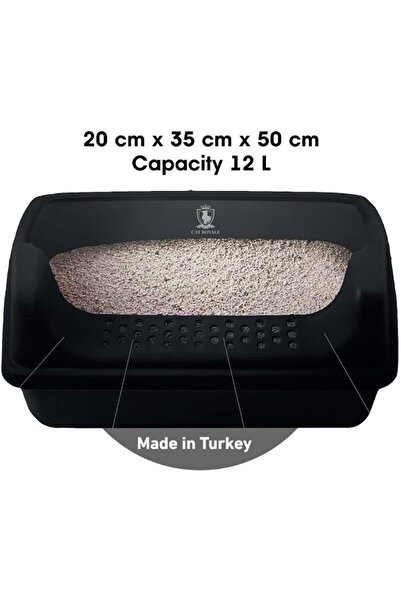 Cat Royale Large Litter Box with Scoop, Black, High-Wall Anti-Leak Design, Polypropylene, 50 x 20 x 35 cm