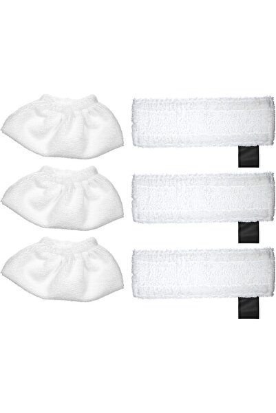 EACAM Replacement Cloth Set for Karcher SC2/SC3/SC4/SC5 — 3 Nozzle Covers & 3 Microfiber Pads (6 p