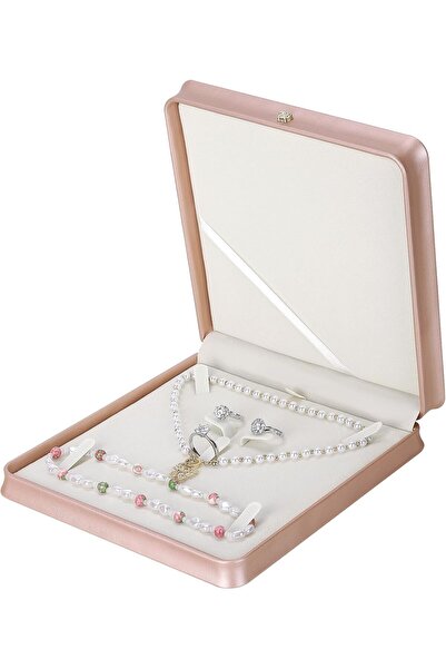 LETURE Large Jewelry Gift Box for Necklaces, Bracelets, Earrings & Rings - Gold Faux Leather