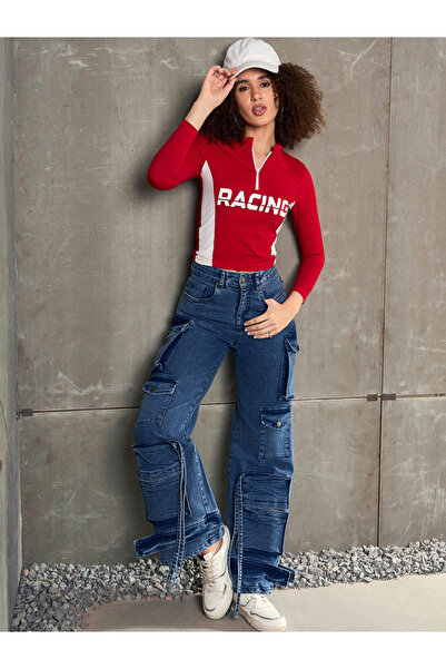 Sassafras By Styli Blue Washed Multi Pocket Cargo Jeans