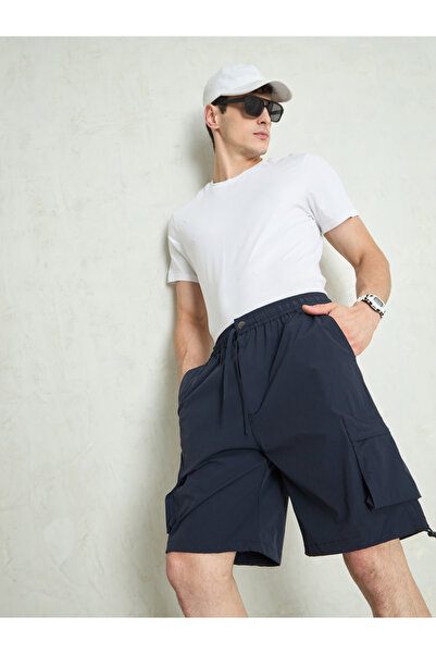 Mascln Sassafras By Styli Navy Blue Cargo Pocket Parachute Shorts