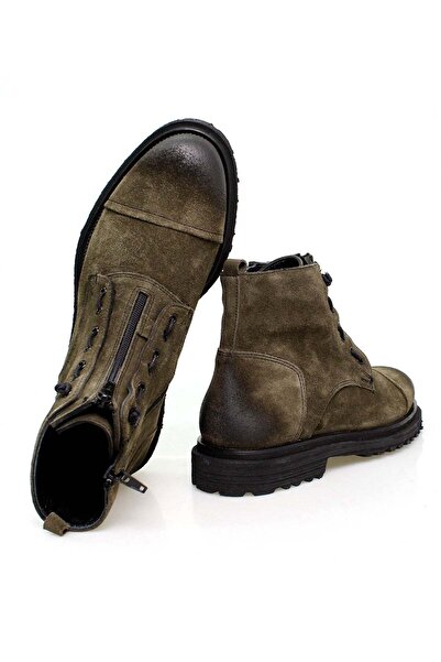 FRANCO CALVANI Khaki Color Lace-Up Genuine Leather Men's Boots