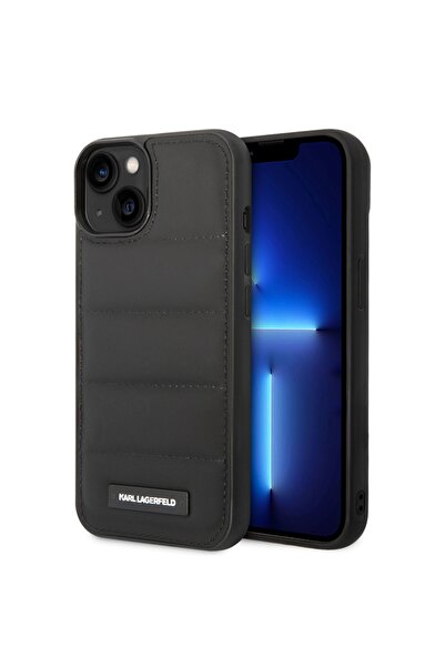 Karl Lagerfeld Husă pentru iPhone 14 Plus, Husă rigidă din piele pufoasă, Neagră