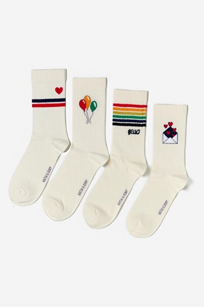 BONY SOCKS Печатен комплект от 4 чифта чорапи, цвят екрю