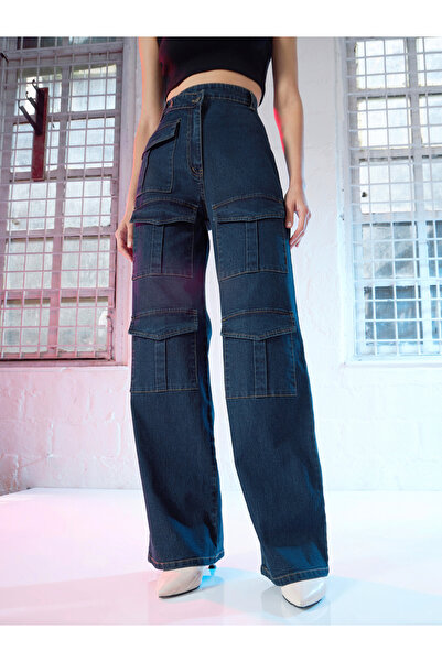 Sassafras By Styli Women Blue High Rise Cargo Straight Jeans