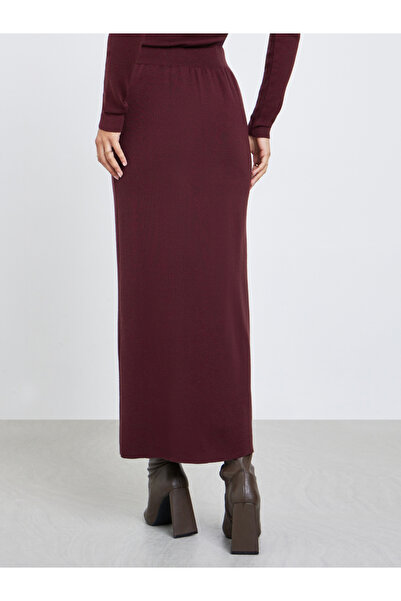 Styli Burgundy Plain Maxi A-Line Sweater Skirt