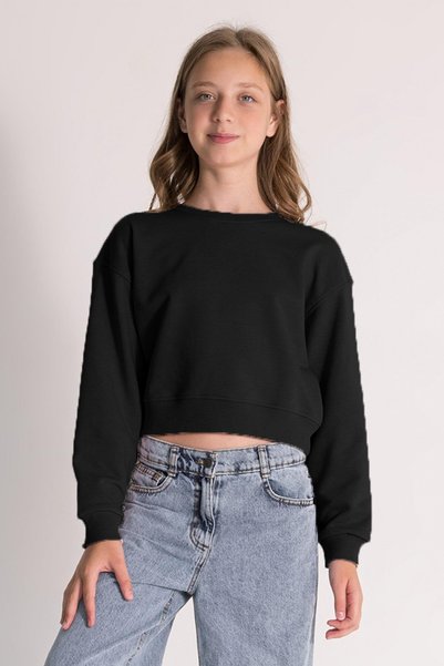 Dmb Mojo Girl's 10-15 Years Old Basic Crop Sweatshirt Black