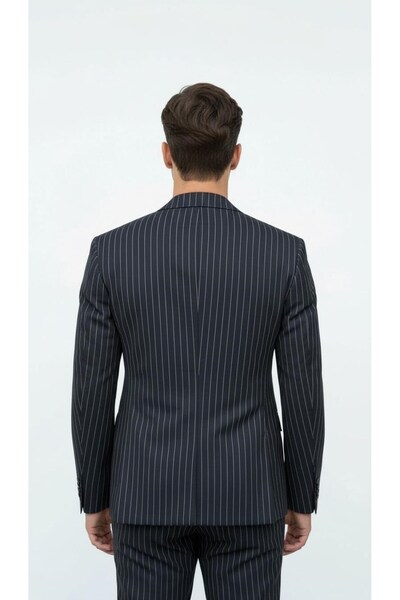 Plus Scorpion Black Striped Men's Double-Breasted Blazer Jacket – Italian Cut, Stylish and Modern