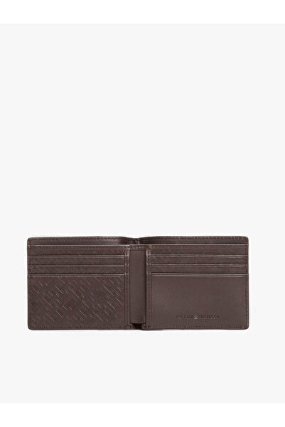 Tommy Hilfiger Men Coffee Bean Monogram Leather Bifold Card Wallet