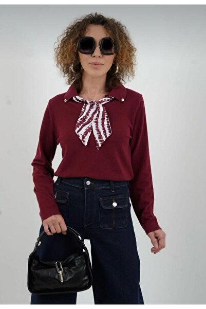 hedef giyim Polo Neck Knitwear Sweater with Collar Scarf Detail