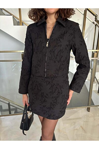 Sude Kızanlıklı Jacquard Mini Skirt Jacket Set