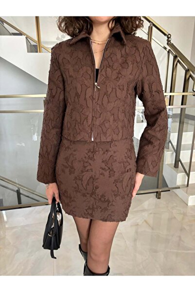 Sude Kızanlıklı Jacquard Mini Skirt Jacket Set