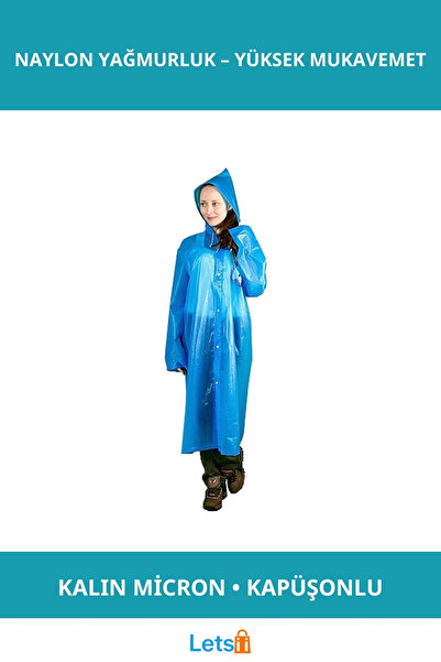 Letsii معطف واق من المطر من النايلون السميك الأزرق المقاوم للماء