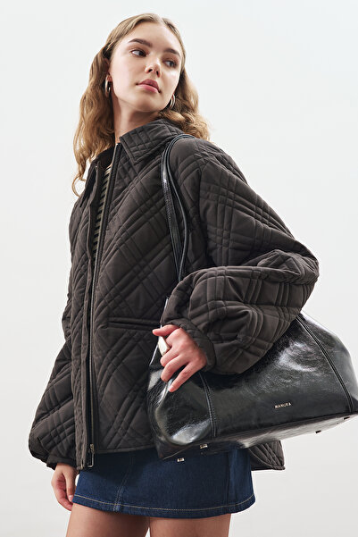 Manuka Черно капитонирано палто с бухнали ръкави