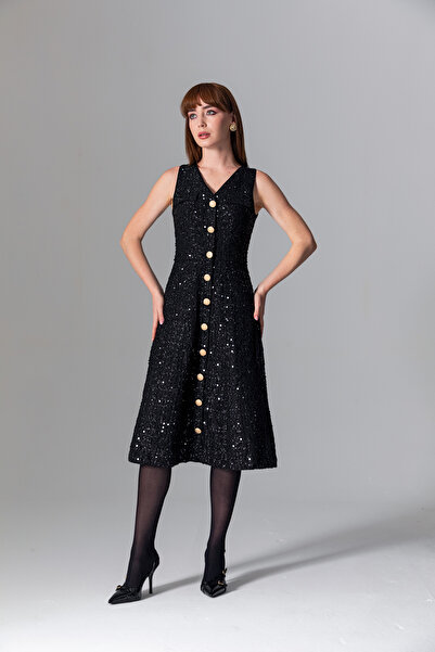 TUSSMADE Siyah Payetli Tüvit Elbise