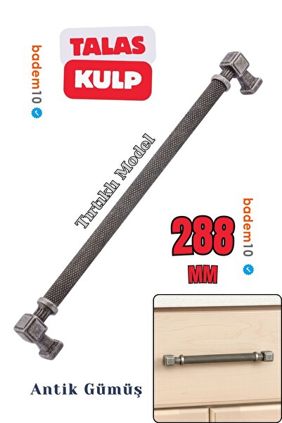 Badem10 Talas Antique Silver 288 mm Metal Knurled Handle Pulls Furniture Drawer Cabinet Door Handle Durable