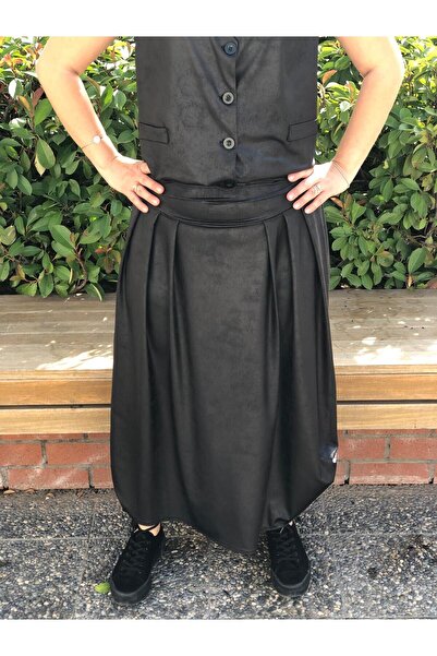 BAKTAGÖR Leather Look Skirt (Half Thick Elastic at the Waist)