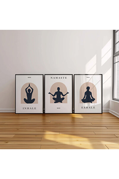 İkona Design Studio Yogaa Siyah Ahşap Çerçeveli 3'lü Poster Tablo Seti | Mode...