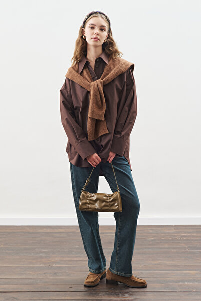 Manuka Oversized Shirt with Design Details Brown Coffee