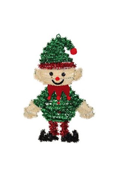 Jumbo 3D Christmas Elf Decoration with Tinsel, 39 cm