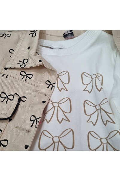 Uğur bebe Classic Style Girls' Canvas Jacket 3-Piece Set Long Sleeve Sweatshirt and Wide Leg Denim Pants