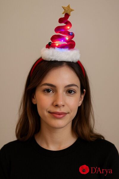 Darya DD601 LED Işıklı Yılbaşı Çam Ağacı Taç (Kırmızı) Chirstmas Hairband