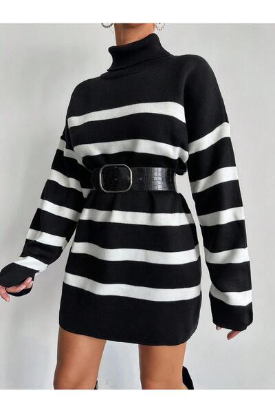 TOFİX textile triko mini elbise boğazlı bol kesim tarzınıza göre ister tunik ...