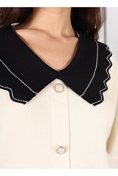 YEK&BİR Peter Pan collar Buttoned Knitwear Cardigan Ecru