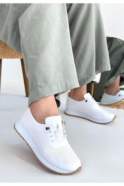 Erbilden Tone Beyaz Cilt Bağcıklı Spor Ayakkabı