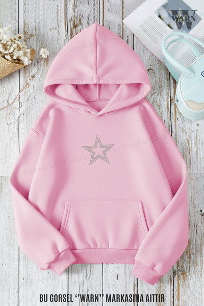 warn Stone Printed Star Yıldız Unisex 3 Thread K Hooded Sweatshirt Kangaroo Pocket O Oversized Winter Fabric