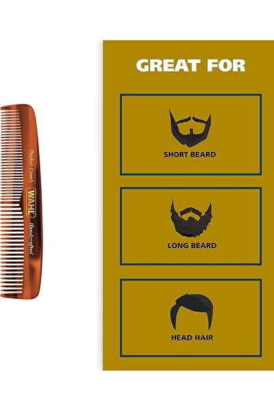 Wahl Pocket Beard & Mustache Comb Model 3324 – Handmade Cellulose Acetate, Soft Rounded Teeth