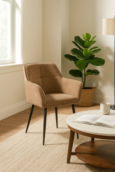 MARIA HOMES Light Coffee Fabric Armchair, Chair for Living Room, Bedroom, Office Cabin & Reception Area