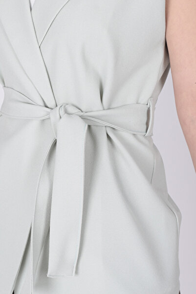 armonika Women's Mint Men's Collar Waist Belted Linen Look Vest Arm-25Y001079