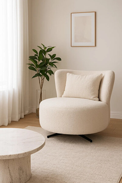 MARIA HOMES Luxury Fabric Swivel Lounge Chair, Cozy Accent Chair for Living Room, Bedroom & Office (Beige)