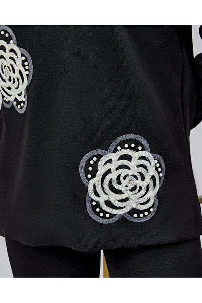 Jinx Wear Fashion Rose Lace Embroidery Pearl Detailed 2-Piece Knitwear Set