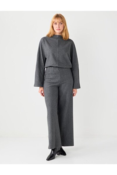 Jimmy Key Anthracite Melange Relaxed Fit Soft Textured Wide Leg Knitted Trousers