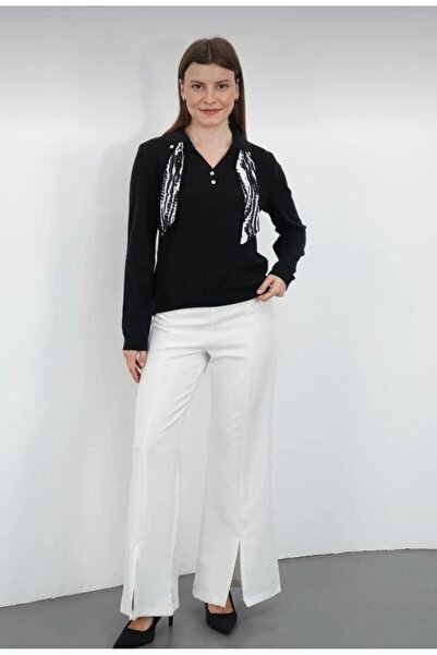 hedef giyim Polo Neck Knitwear Sweater with Collar Scarf Detail