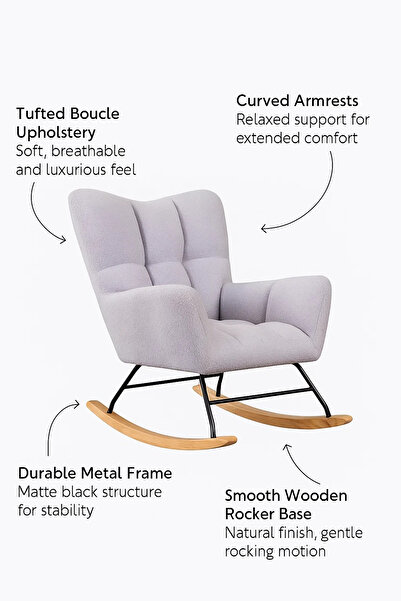 MARIA HOMES Modern Grey Fabric Rocking Armchair, Comfortable Lounge Rocker Chair for Living Room & Bedroom