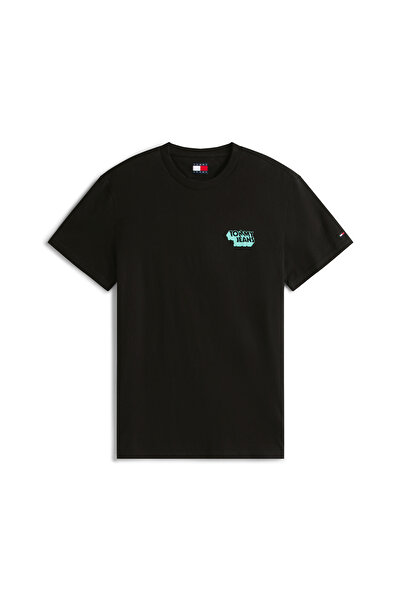 Tommy Hilfiger Men Black Stack Logo Slim Crew Neck T-Shirt