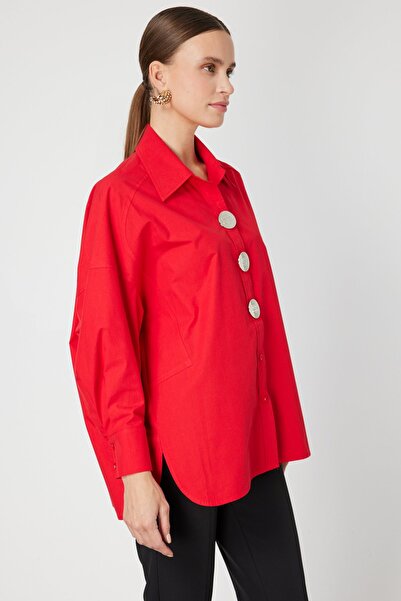 ON Büyük Süs Düğmeli Oversize Pamuk Gömlek