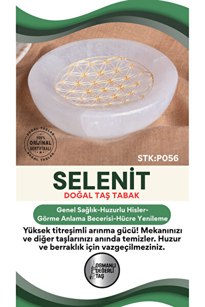 OSMANLI DEĞERLİ TAŞ Sertifikalı Selenit Altın İşlemeli Doğal Taş Tabak P056