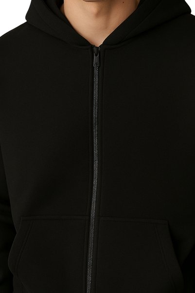 LEOMA 3 İplik Ş Fleece-Lined Pockets Zippered K Hooded Unisex Sweatshirt
