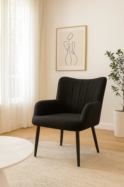 MARIA HOMES Modern Black Fabric Armchair, Comfortable Lounge Chair for Living...