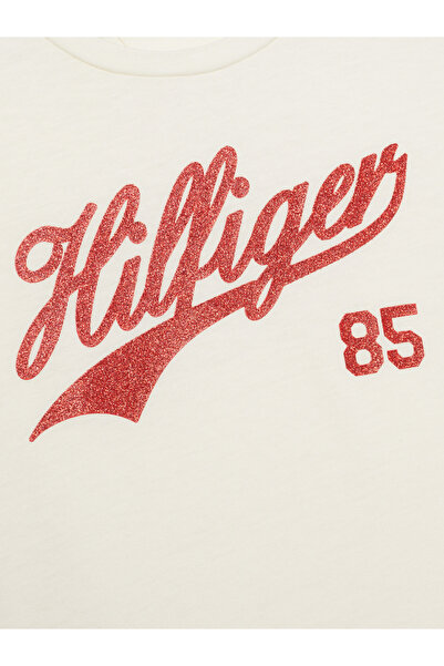 Tommy Hilfiger Girls Calico Varsity Glitter Script Logo Slim T-Shirt