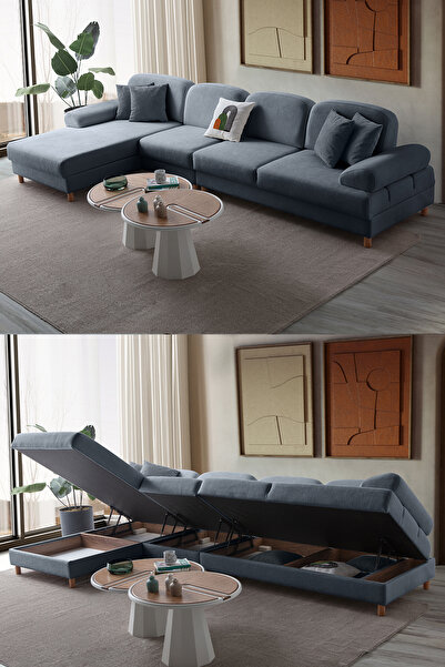 Eymense Aries Yataklı Sandıklı Piyonlu Köşe Takımı Mavi Sol Köşe