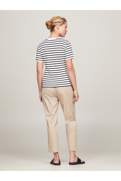 Tommy Hilfiger Women Breton Ecru/Desert Sky Slim Cody Crew Neck Short Sleeve T-Shirt