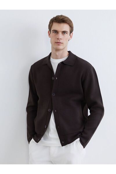 LC Waikiki Southblue Polo Collar Men's Knitwear Cardigan